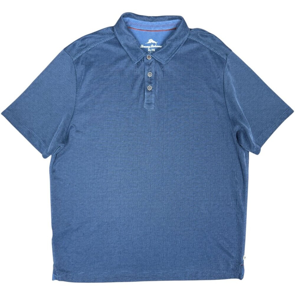 Men's TOMMY BAHAMA Shoreline Surf Micro-Check Blue Polo Shirt | Size XL